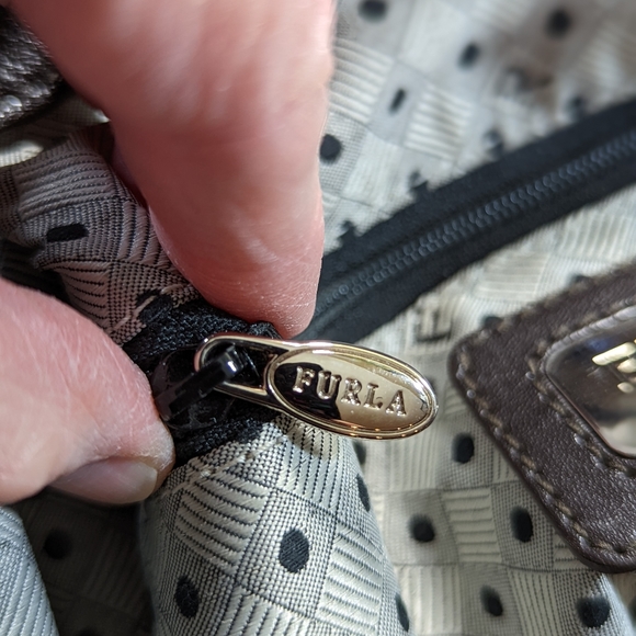 Furla Ostrich Embossed Brown Leather Tote Bag - Picture 7 of 15